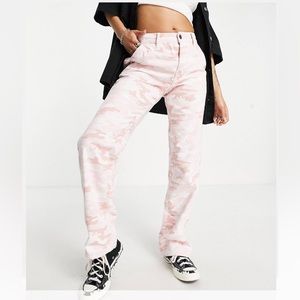 NWT - ASOS Stradivarius STR Petite wide leg cargo pants in pink camo print